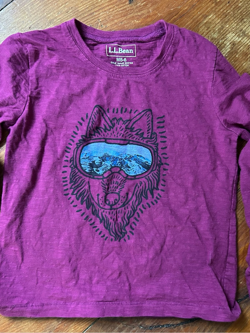 L.L. Bean Kids Long-Sleeve Wolf Graphic Tee - Plum